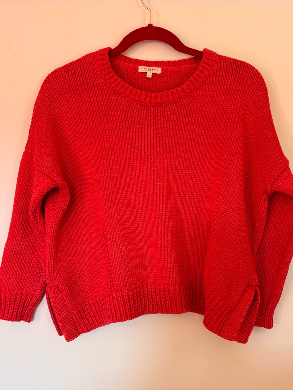 DEMYLEE Giselle Cotton Cropped Sweater – Coral Red – Small